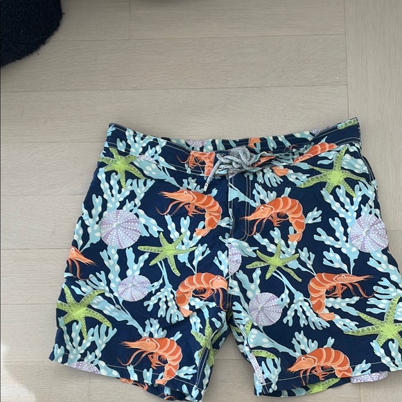 Vilebrequin Men's Swim Shorts - Navy with Orange and Green Print